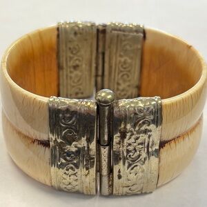 Antique Dowry Silver Tone Hinge Bracelet